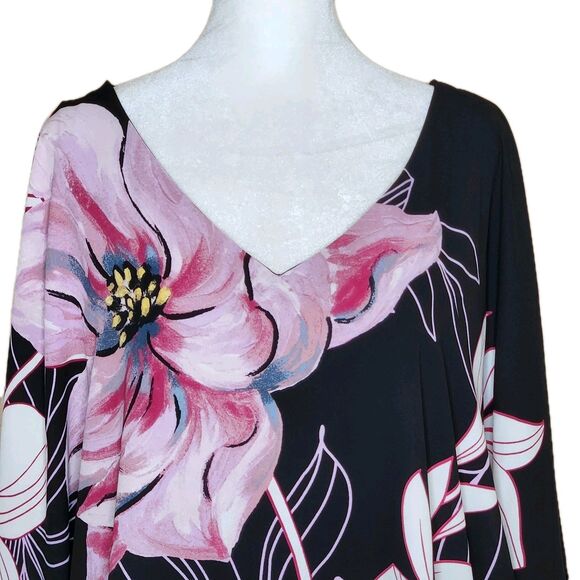 White House Black Market Magnolia Floral Kimono Sleeve V-Neck Blouse Small - Picture 3 of 11